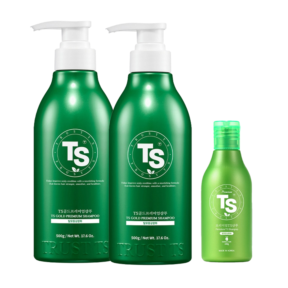 TS 골드프리미엄 샴푸 500g 2개 + 프리미엄 TS 샴푸 100g 1개 - 상품 이미지