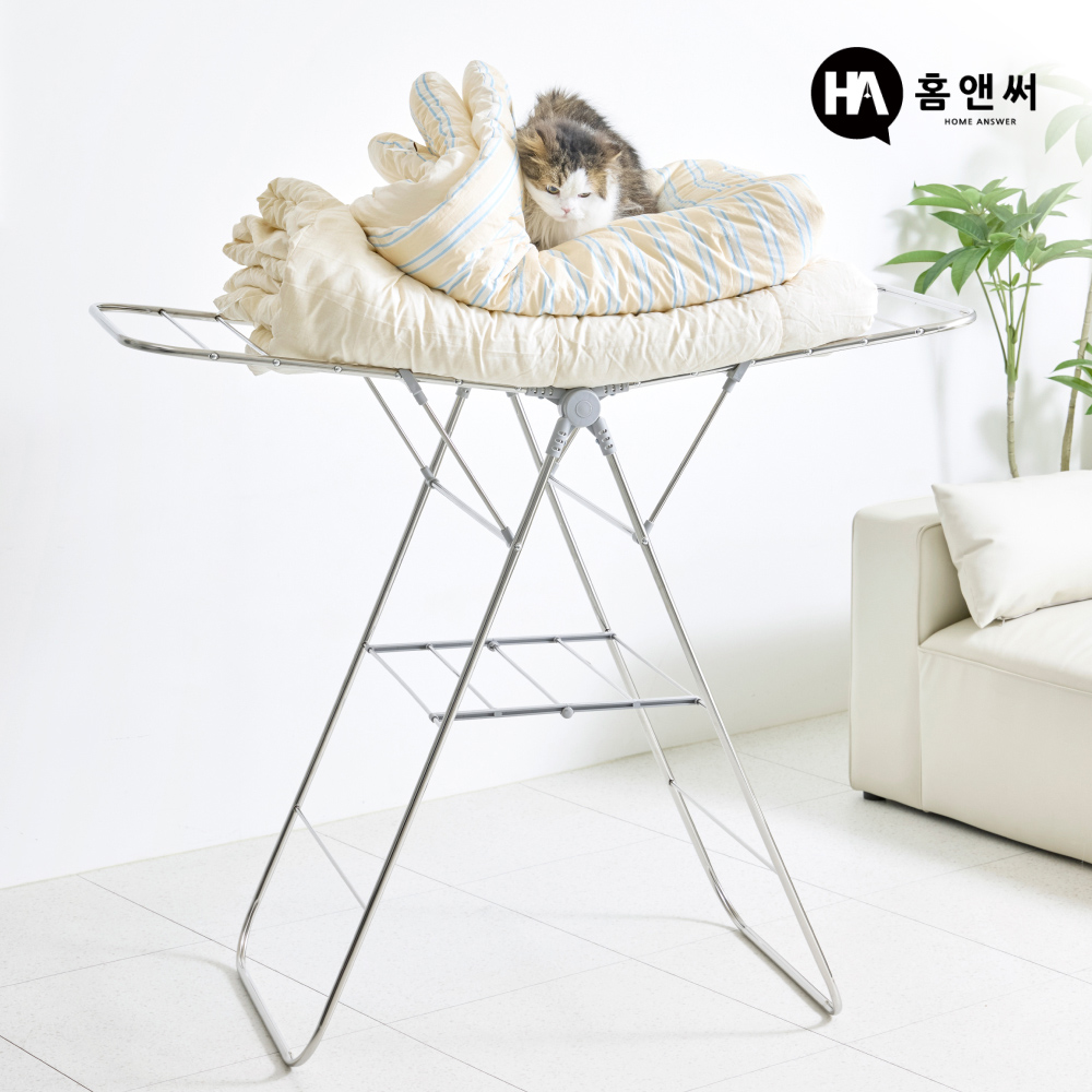 홈앤써 튼튼한 탱크 빨래건조대 베란다 접이식 대형 특대형 이불 수건 아기 건조대 스텐 완제품 2단 소형 - 상품 이미지