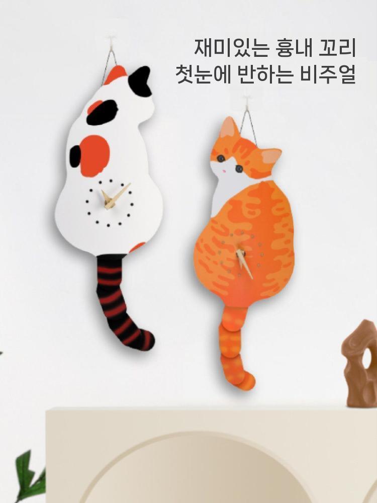 고양이 벽시계 시계 움직이는 꼬리 무소음 인테리어 A 15인치 - 상세 이미지 4