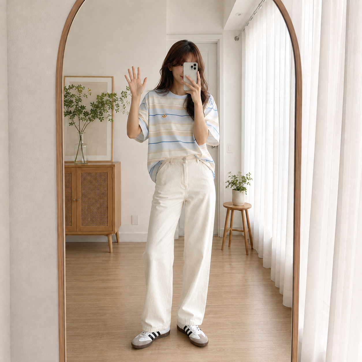 아디다스 오리지널 스트라이프 크루넥 반팔티 스카이블루 KX1268 이미지 6