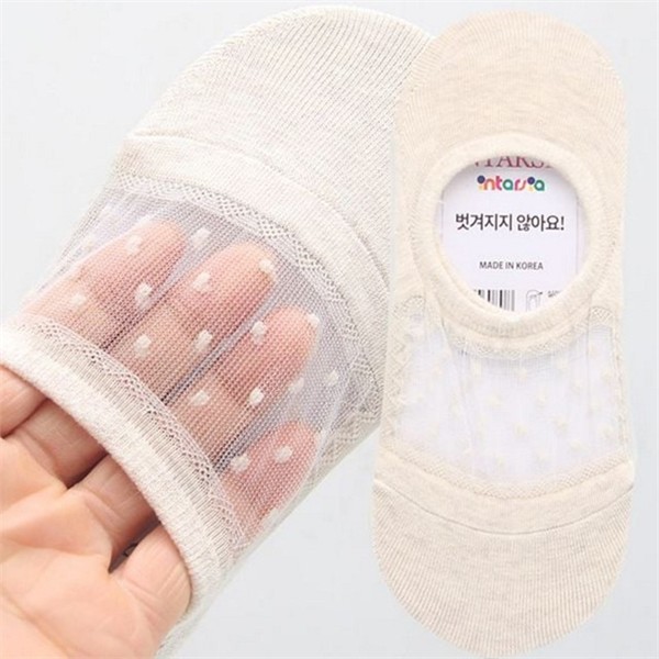 시스루 여성 덧신 양말 3켤레 도트 여성 데일리 여름 - 상품 이미지