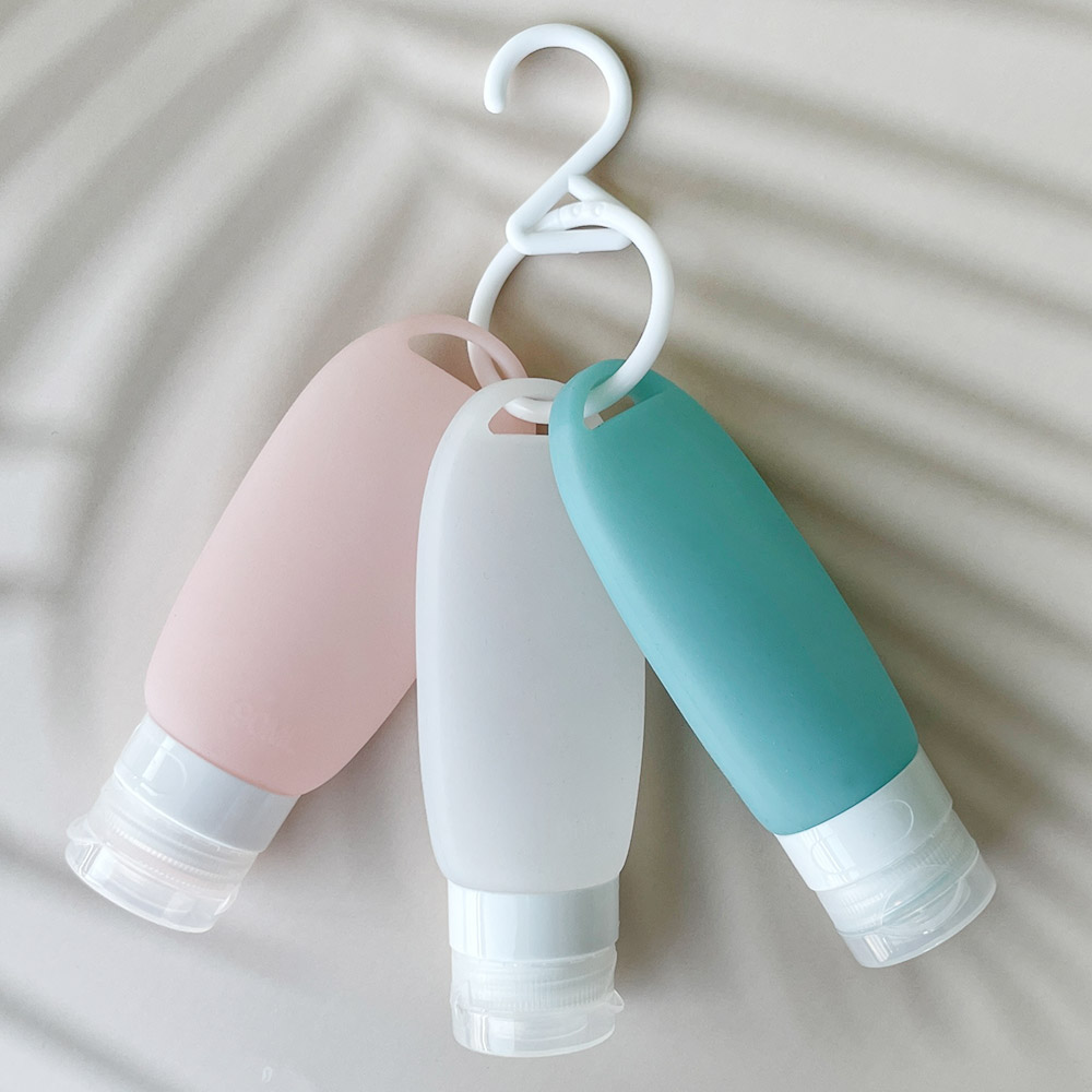 실리콘 공병 여행용 휴대용 화장품 공병 튜브 소분 용기 샴푸통 수영장 고리 90ml 세트 - 상품 이미지