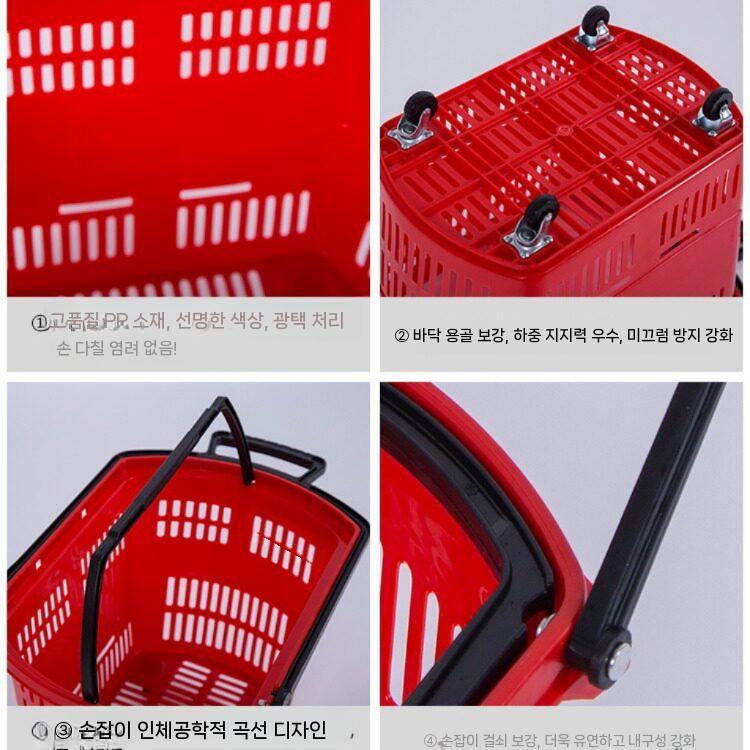 바퀴달린 장바구니 쇼핑카트 마트카트 손수레 대용량 레드 이미지 6