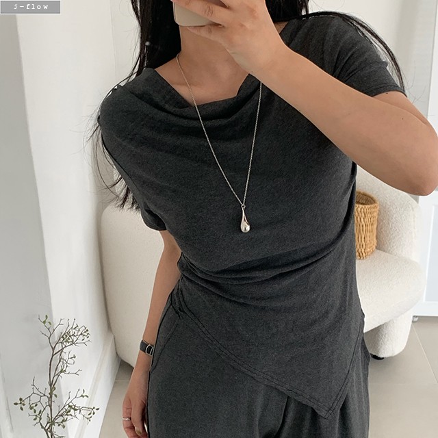 일로브 드레이프 언발 티셔츠 밴딩 찰랑 팬츠 세트 3col 여름 투피스 원숄더 제이플로우 - 상세 이미지 2