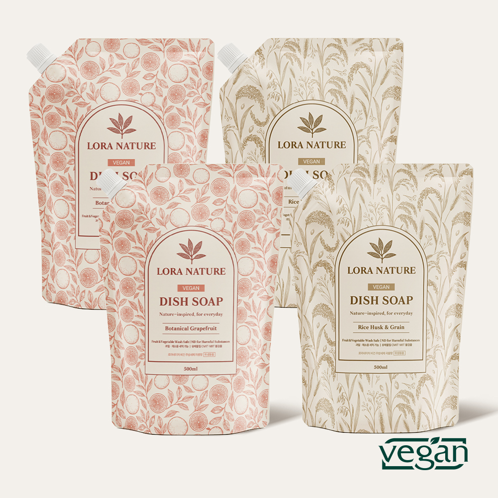 로라네이처 비건 1종 텀블러 과일 세척 설거지 주방세제 리필 500ml 4P - 상품 이미지