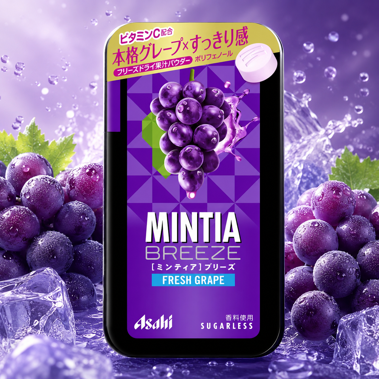 일본사탕 아사히 민티아 브리즈 캔디 무설탕 포도, 22g, 1개 - 상품 이미지