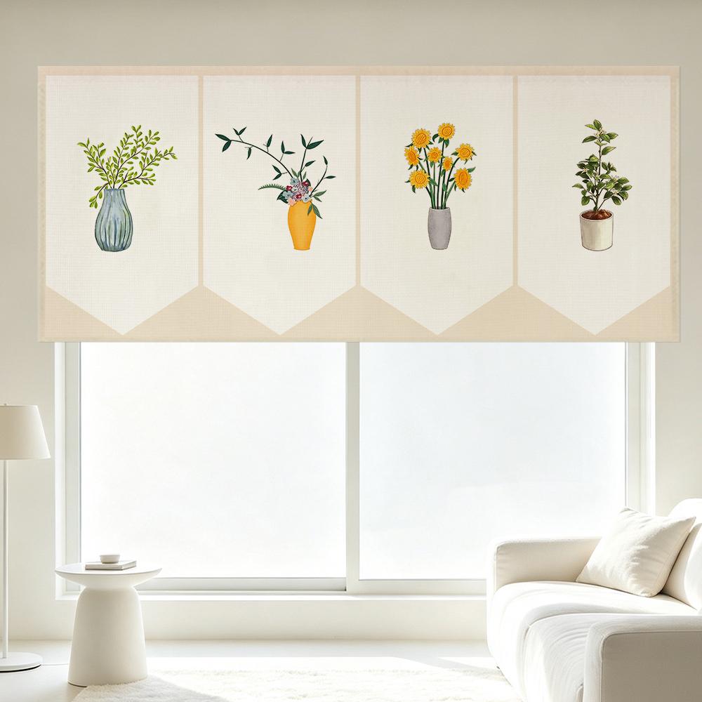 주방창문커튼 찍찍이 미니 바란스 가림막 가리개 커튼 꽃병세트,100x40cm - 상품 이미지