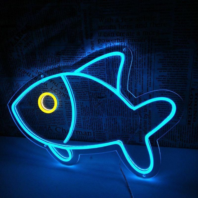 물고기 LED 네온사인 횟집 벽조명 매장 인테리어 간판 물고기 45x28cm - 상품 이미지