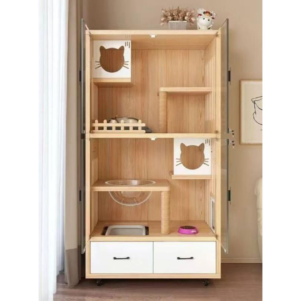 고양이 호텔장 원목 캣워크 케이지 캐비닛 고양이집 대형 90x180x60cm 집으로 배송되어 직접 설치해 드립니다 매우 - 상품 이미지