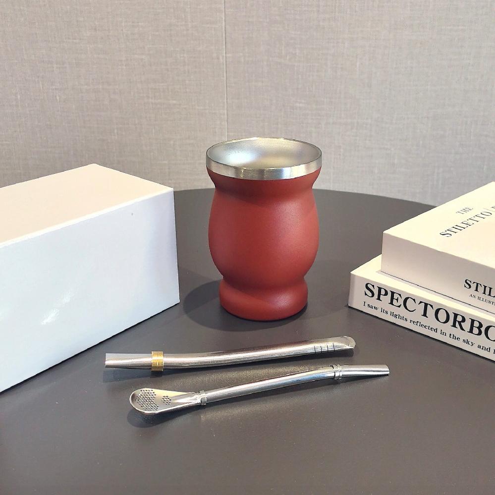 마테차컵 마테잔 허브찻잔 아르헨티나 전통 차세트 전용컵 레드 240ml - 상세 이미지 5