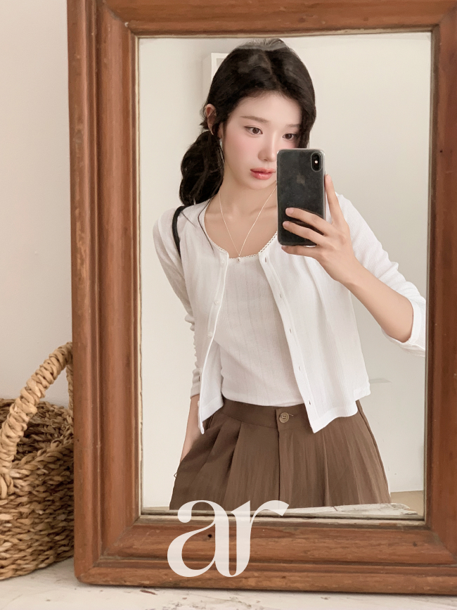 레이스 슬리브리스 긴팔 가디건 세트 st3127 상품 이미지