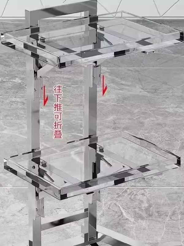 스테인리스 미용실 카트 트레이 미용웨건 수납 철제 투명 공식 표준 1x1x1cm - 상세 이미지 4
