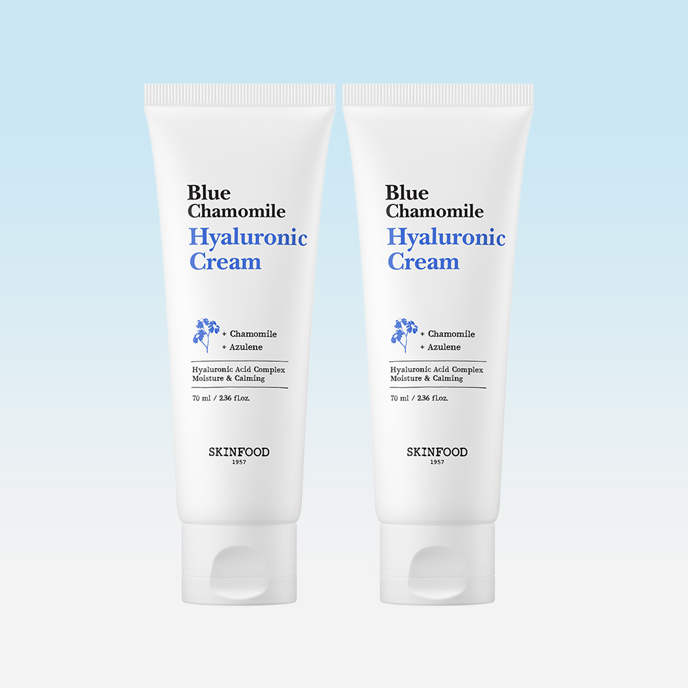 [스킨푸드] 블루 캐모마일 히알루로닉 수분 크림 70ml 2개 (블루 패드 2매입 3장+크림 15ml 2개 증정) - 상품 이미지