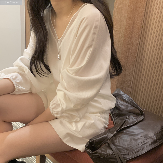 밀론 브이넥 나그랑 맨투맨 블라우스 2col 봄 여름 루즈핏 시스루 장마룩 제이플로우 이미지 8