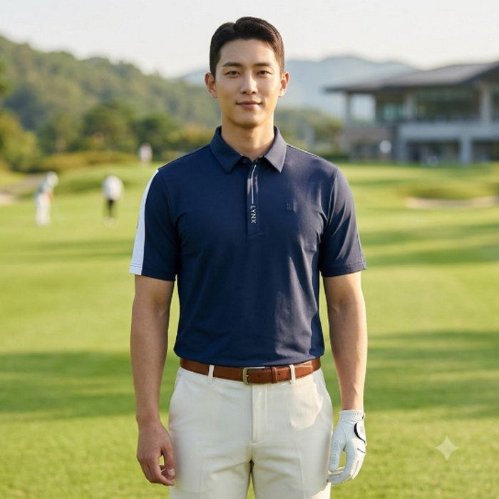 링스골프 남성 여름 메쉬 쿨 냉감 통기 소매 배색형 골프룩 반팔티셔츠 - 상세 이미지 3