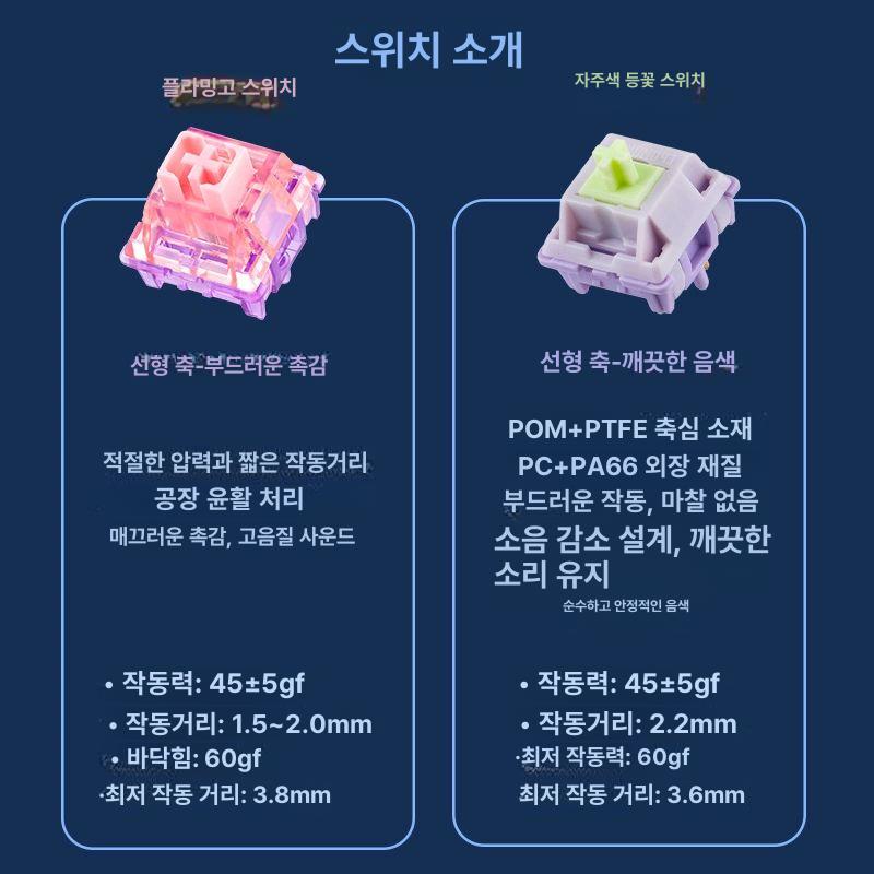 스플릿 키보드 분리형 기계식 분할 무선 앨리스배열키보드 게이밍 보조 좌우 그라데이션블루 플라밍고 스위치 - 상세 이미지 3
