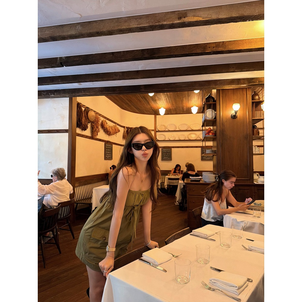 뷔스티에 원피스 미니 카고 끈나시 포켓 면 여름 2color - 상세 이미지 5