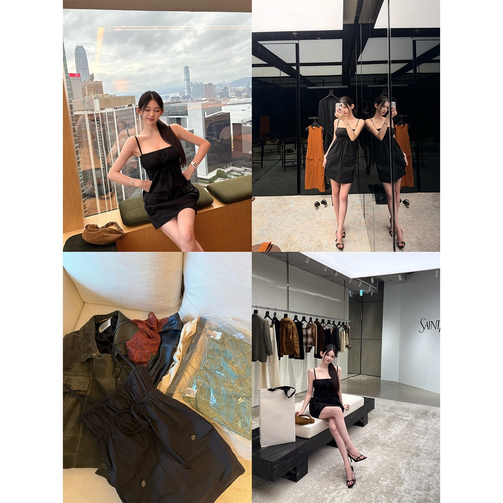 뷔스티에 원피스 미니 카고 끈나시 포켓 면 여름 2color 이미지 6