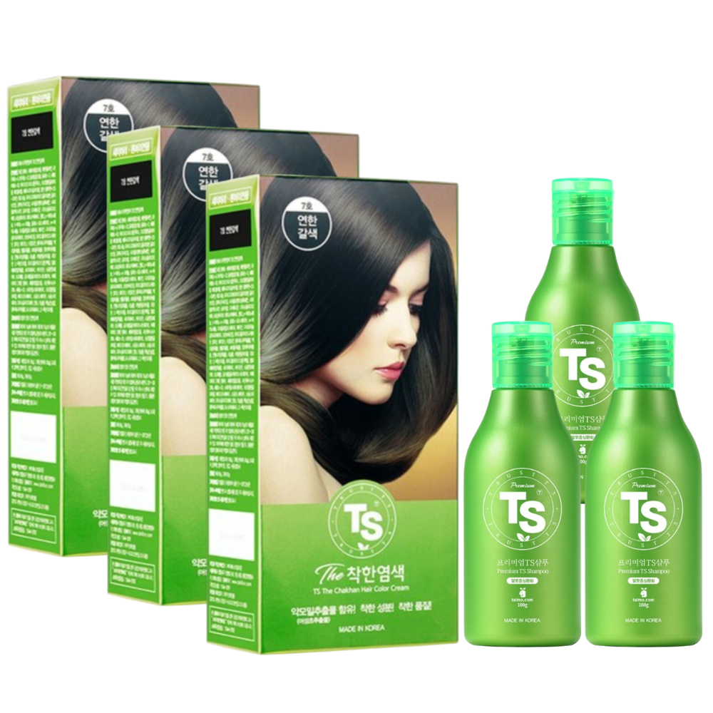 TS 더착한염색 + 프리미엄 TS샴푸 100g 120g, 7호 연한갈색+프리미엄TS샴푸100g, 3개 - 상품 이미지