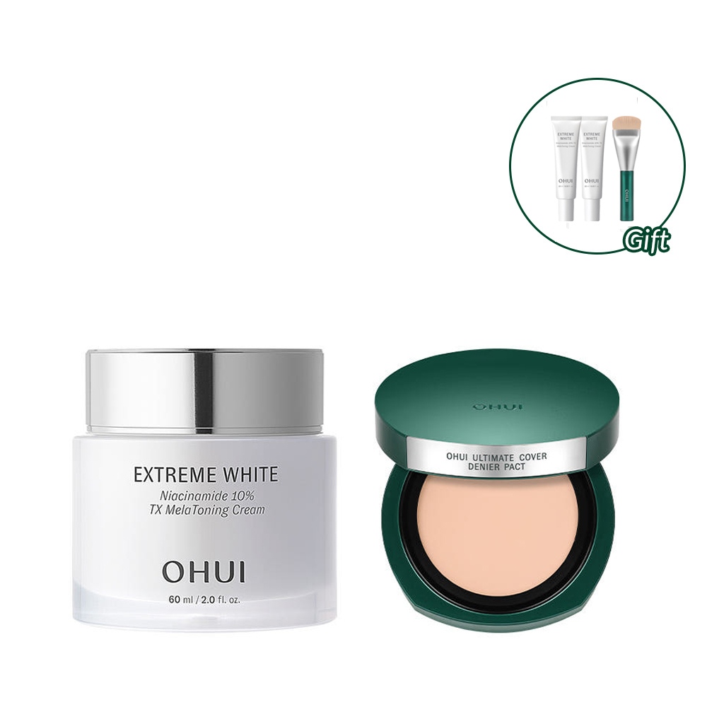 [라운지전용] 오휘 멜라토닝 기미크림 60ml + 얼티밋 커버 데니어 팩트(본품+리필) - 상품 이미지