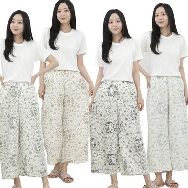 시원한 여성 여름 통바지 데일리 여성 와이드 팬츠 빅사이즈 밴딩 - 상품 이미지