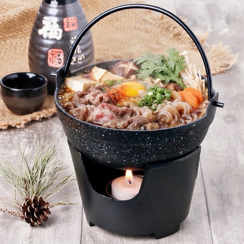 돗토리 미니 스키야키 샤브샤브 냄비 1인 + 미니화로 세트 15cm, 전골냄비 - 상품 이미지