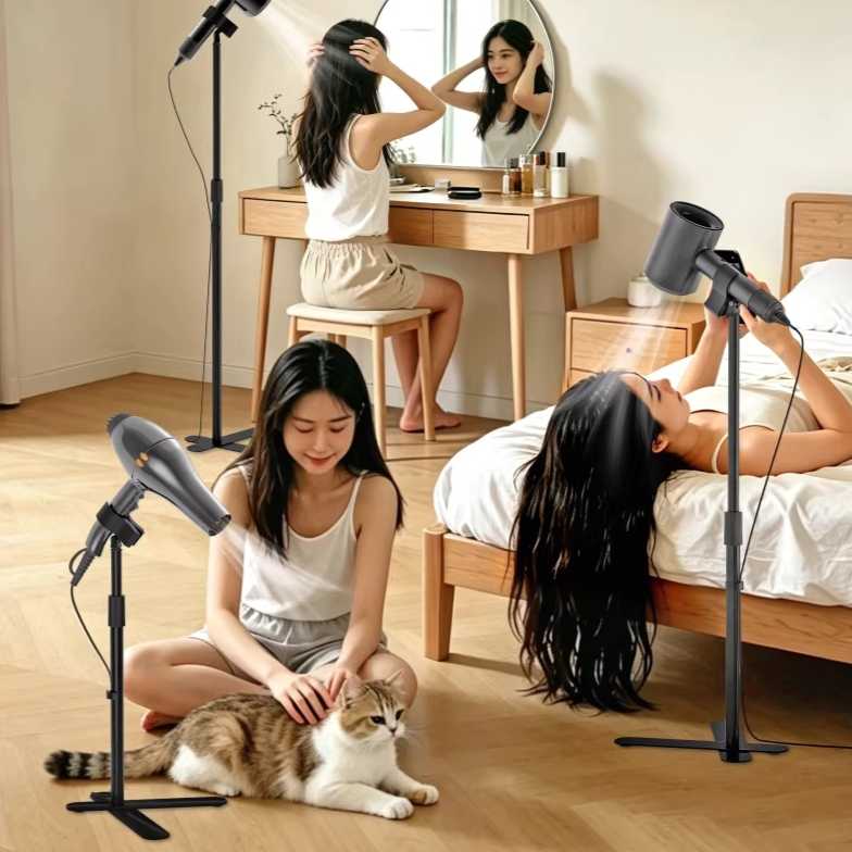 스탠드드라이기거치대 헤어드라이 걸이 털말리기 핸드프리 블랙 드라이어 스탠드 이미지 6