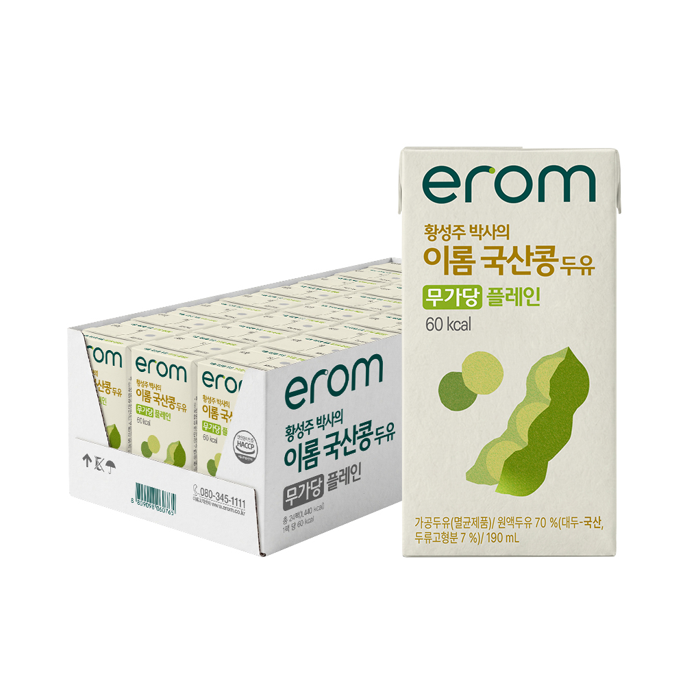 이롬두유 황성주박사의 국산콩두유 플레인 무가당두유, 190ml, 24개 - 상품 이미지