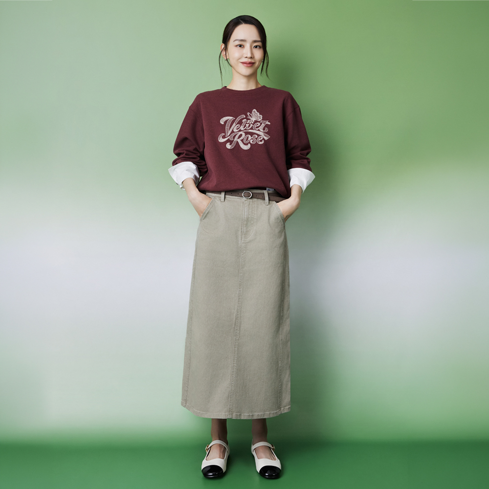 더엣지 26FW 커브드 데님 스커트 (+스웨이드 벨트) - 상품 이미지