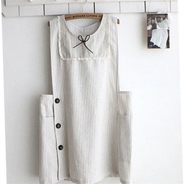 원피스형 여성 앞치마 1P 단추 레이스 앞치마 데일리 요리 주방 - 상품 이미지