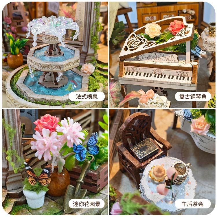 플라워 가든 Rose Manor 우드 퍼즐 조립 DIY 터치 LED 무드등 - 상세 이미지 2
