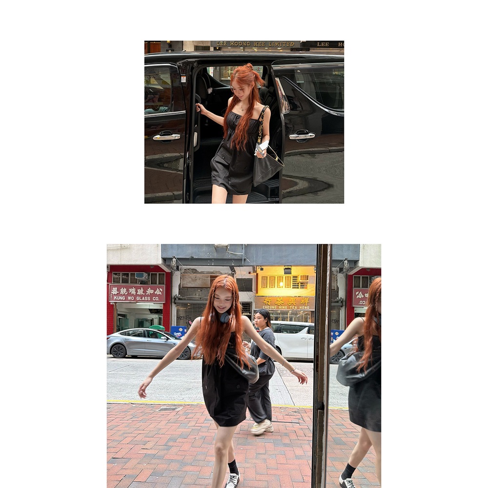 뷔스티에 원피스 미니 카고 끈나시 포켓 면 여름 2color 이미지 8