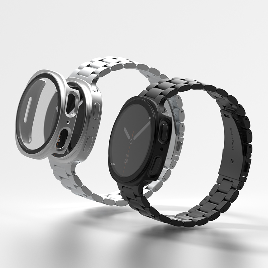 갤럭시워치8 클래식 메탈 스트랩 + 풀커버 케이스 SET 갤럭시워치8 클래식, 46mm, 블랙 - 상세 이미지 2