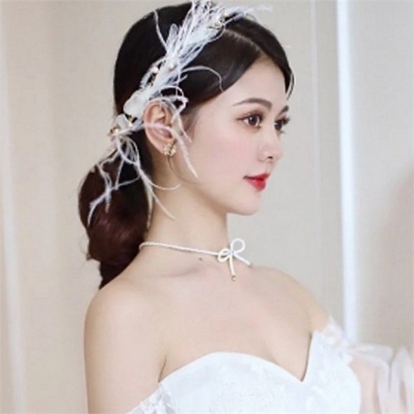 브라이덜 깃털 헤어핀 화려한 웨딩 헤어핀 무대 장식 신부 파티 - 상품 이미지