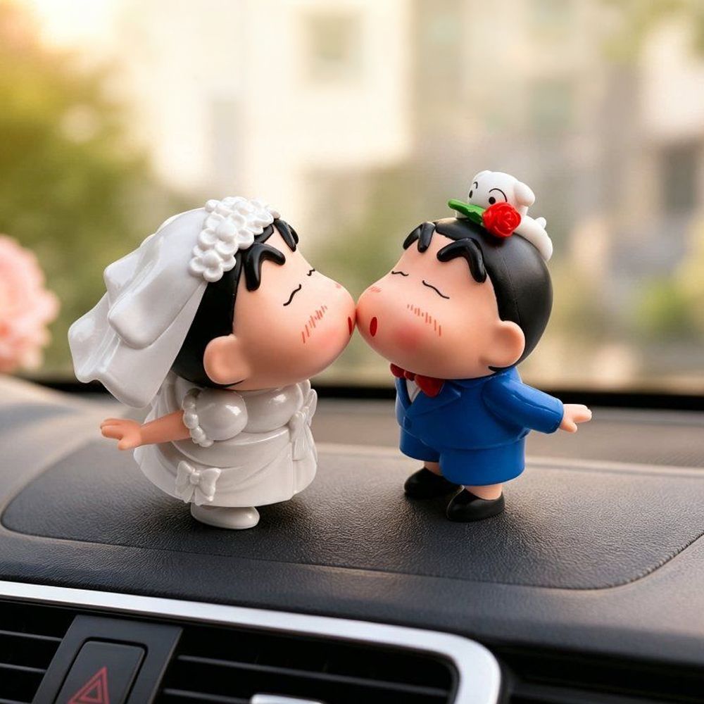 웨딩 짱구 커플 자동차 대시보드 장식 피규어 차량용 소품 - 상품 이미지
