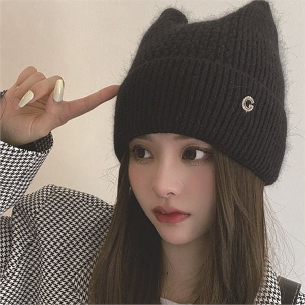 귀달이 고양이 귀 모자 방한 여성 고양이 비니 겨울 - 상품 이미지
