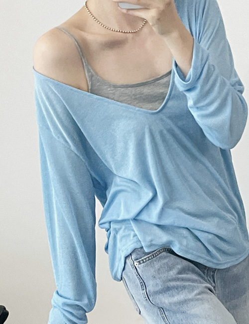 딥 브이넥 루즈핏 긴팔 티셔츠 [6color] - 상세 이미지 2