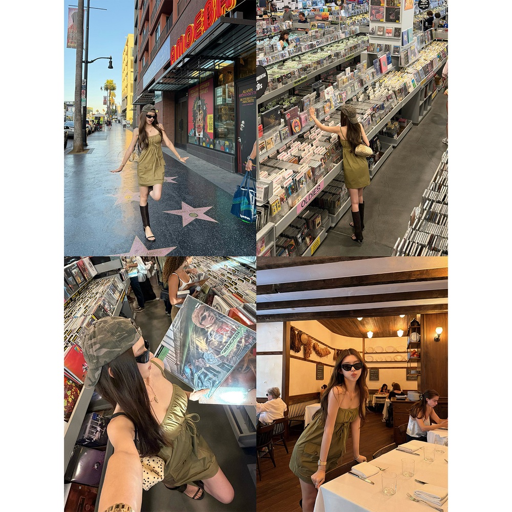 뷔스티에 원피스 미니 카고 끈나시 포켓 면 여름 2color 이미지 7