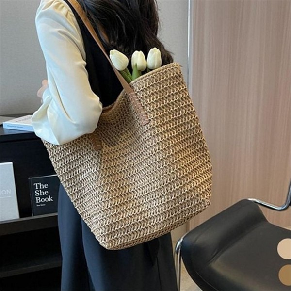 휴양지 여성 밀짚 숄더백 비치 여성 데일리 숄더백 여름 지퍼 - 상품 이미지