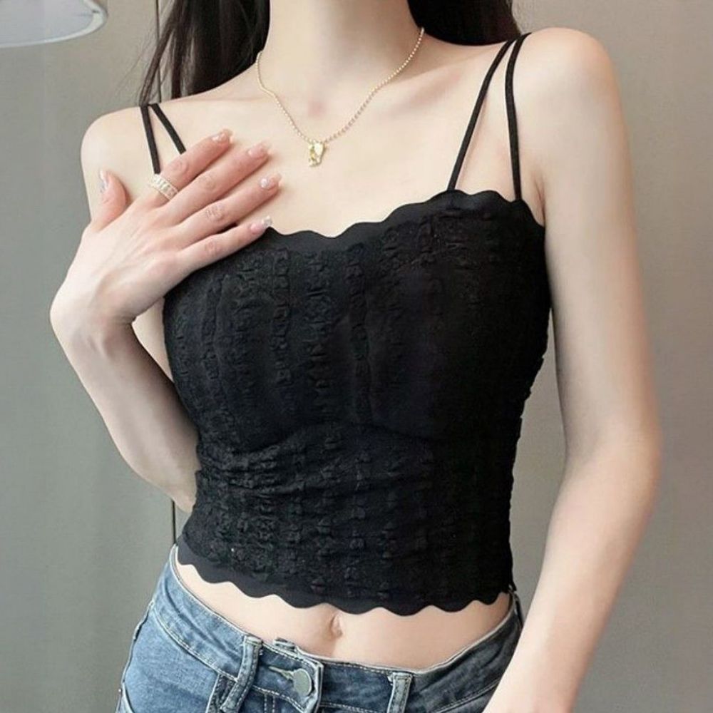 레이스캡나시 얇은끈브라탑 패드일체형나시 노브라 캡내장 - 상세 이미지 2