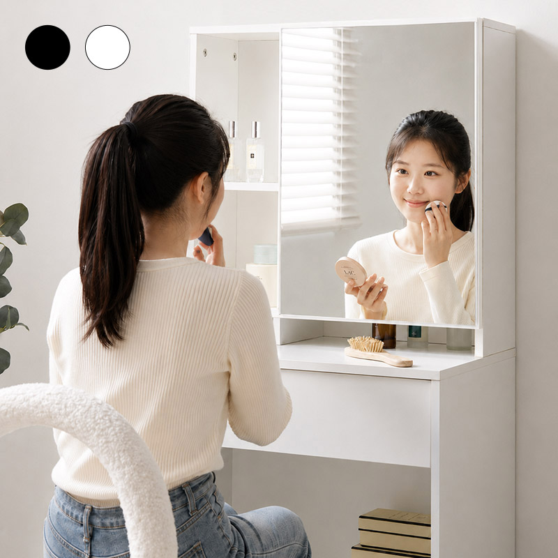 e스마트 마카롱 수납화장대 서랍 학생 틈새 화장대 600 거울포함