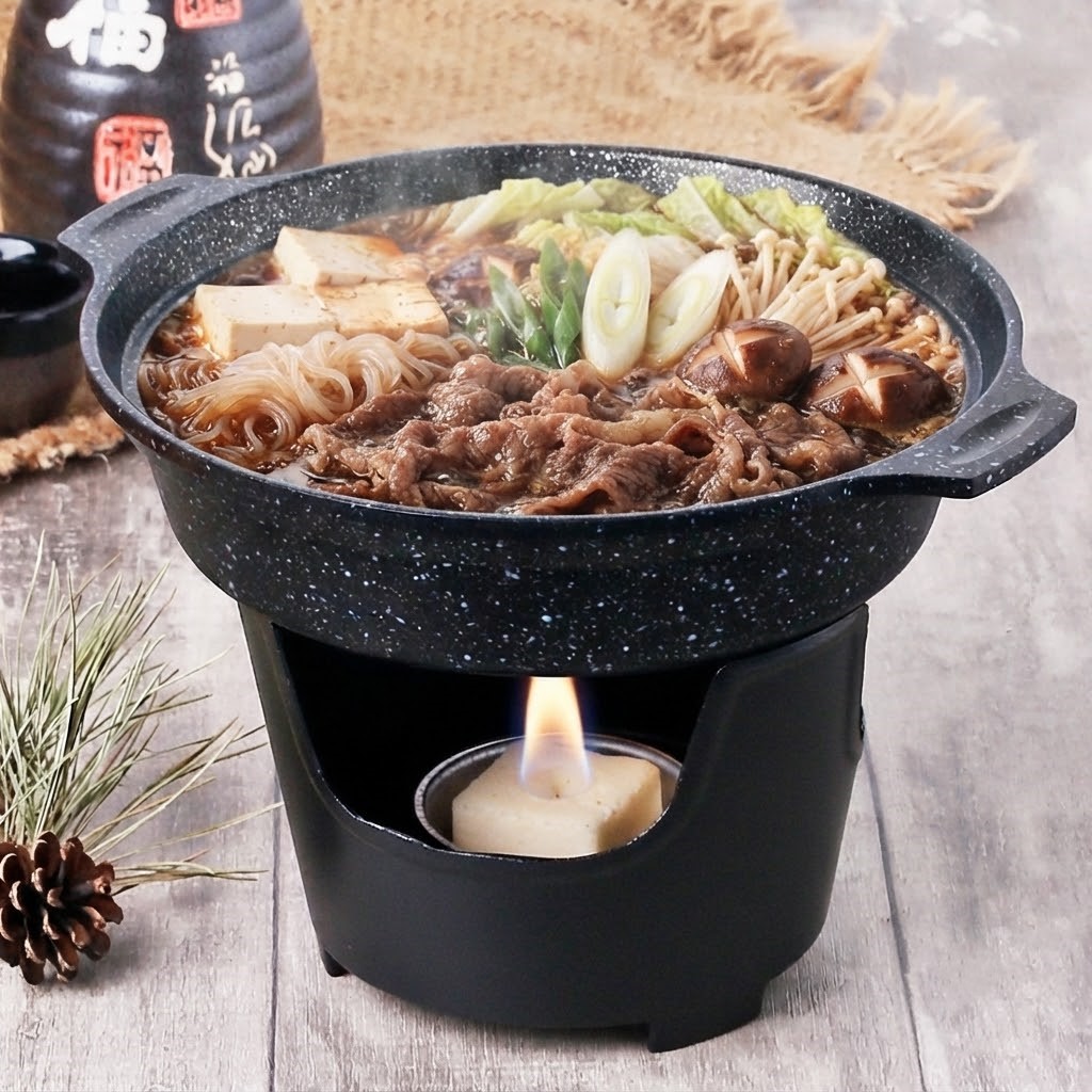 돗토리 미니 스키야키 샤브샤브 냄비 1인 + 미니화로 세트 18cm, 나베냄비 - 상품 이미지