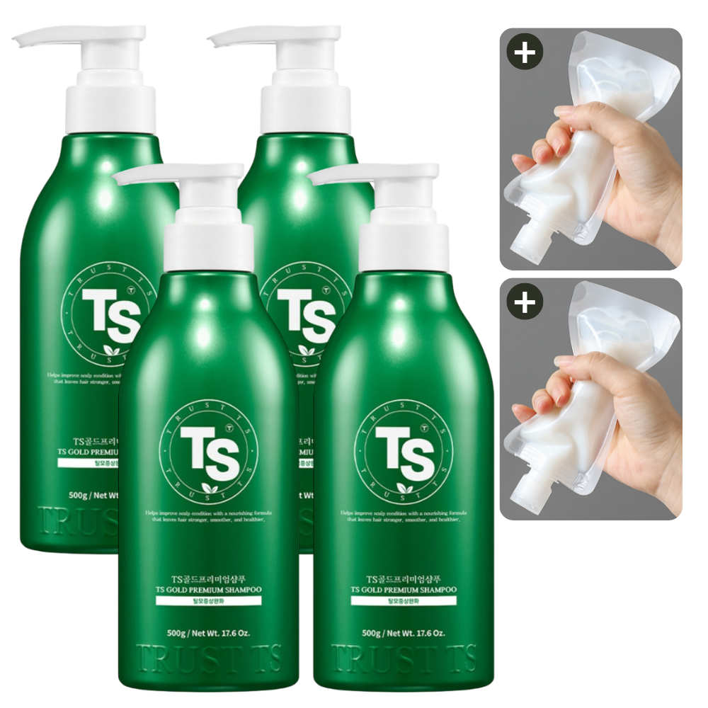 TS 골드프리미엄 샴푸 + 소분 파우치 500g, 4개 - 상품 이미지