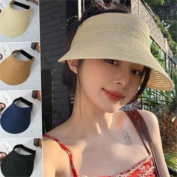 데일리 여성 밀짚 썬 테니스 여성 썬 모자 넓은 라탄 - 상품 이미지