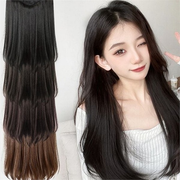 생머리 여성 스트레이트 가발 반가발 여성 붙임머리 가발 고열사 피스 - 상품 이미지
