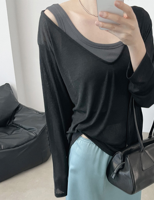 딥 브이넥 루즈핏 긴팔 티셔츠 [6color] - 상세 이미지 3