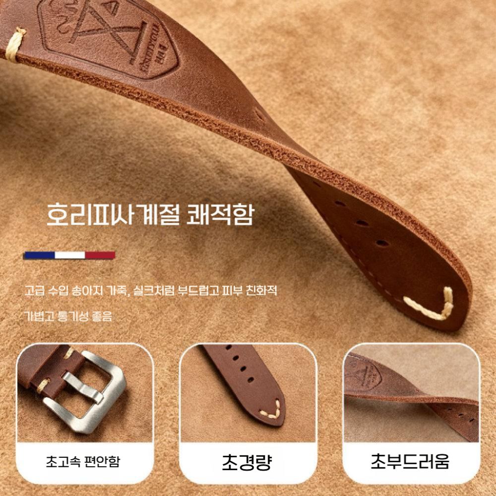 갤럭시워치9 울트라2 스트랩 메탈 핀 버클 레트로 각인 가죽 밴드 이미지 6