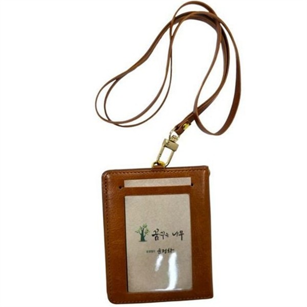 사원증 목걸이형 카드 지갑 85x105mm 목걸이 인조 가죽 카드 지갑 - 상품 이미지