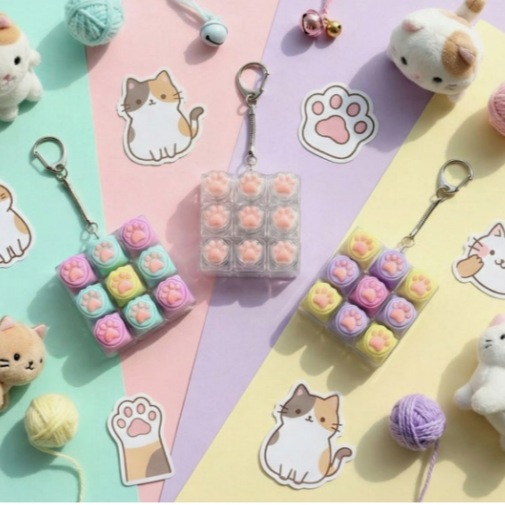 led 키보드 클리커 딸깍이 키캡키링 고양이발 투명 9구 - 상품 이미지