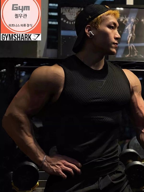짐샤크 GYM SHARK 컴프레션 나시 티셔츠 2컬러 기능성 나시티 - 상세 이미지 3